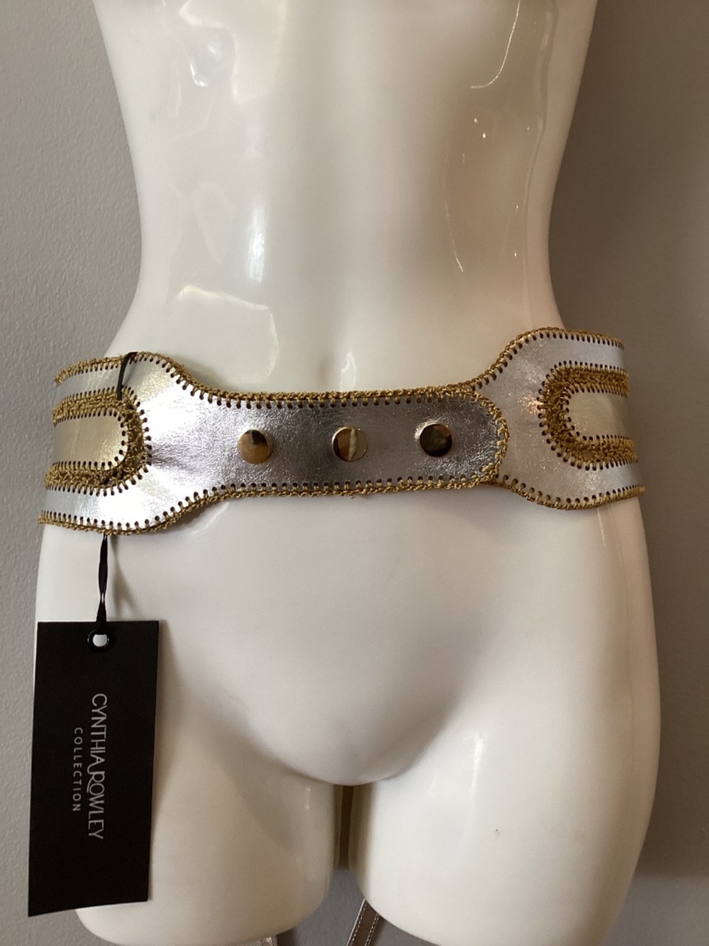 Cynthia Rowley Metallic Vegan Leather Belt - Picture 2 of 13
